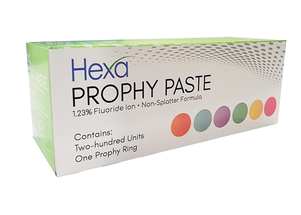 Hexa Prophy Paste 1.23% Fluoride Ion, Medium, Medium Grit/Mints, One Ring, 200 Cups/Pk. Made in USA