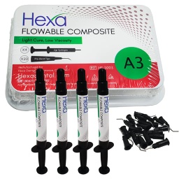 [HYG-HF-3003] Hexa Flowable Composite A3 - 4 x 2 gm syringes and 20 bent Tips. Light cure