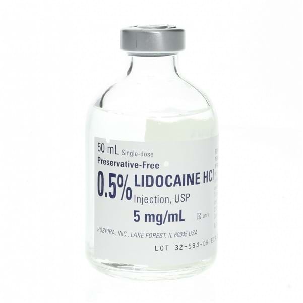 Lidocaine HCl, Preservative Free 0.5%, 5 mg / mL Injection Single Dose Vial 50 mL