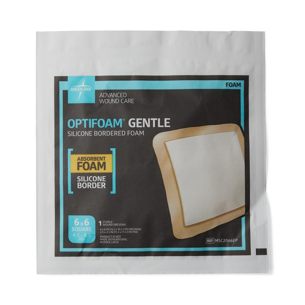 Silicone Foam Dressing Optifoam® Gentle 6 X 6 Inch Square Silicone Adhesive with Border Sterile