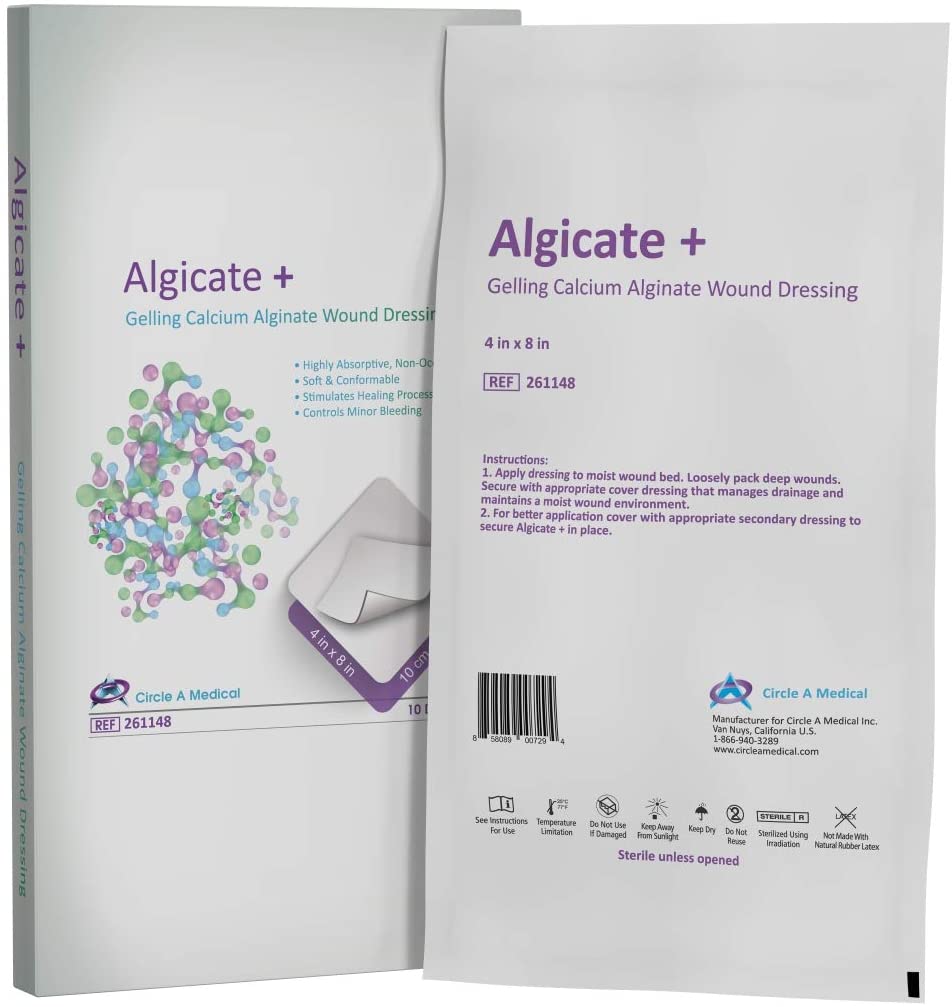 Alginate+ Gelling Calcium Alginate Dressing, 4&quot; x 8&quot;, Sterile 1s, 10/bx