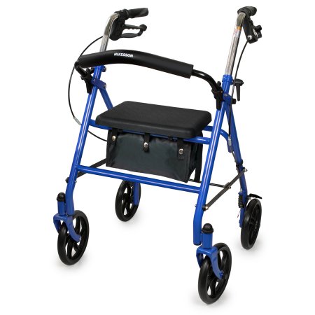 4 Wheel Rollator McKesson Blue Folding Steel Frame