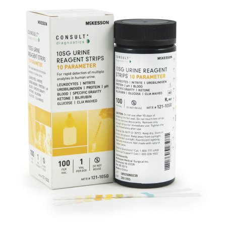 Urinalysis Test McKesson Consult™ Bilirubin, Blood, Glucose, Ketones, Leukocytes, Nitrite, pH, Protein, Specific Gravity, Urobilinogen 100 per Bottle