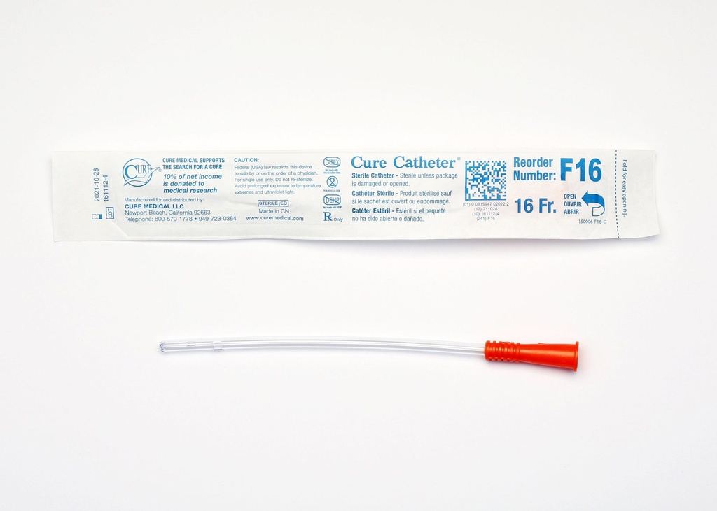 Catheter, Female, Uncoated, Single-Use, 6&quot;, Straight Tip, 16FR, 30/bx, 10 bx/cs
