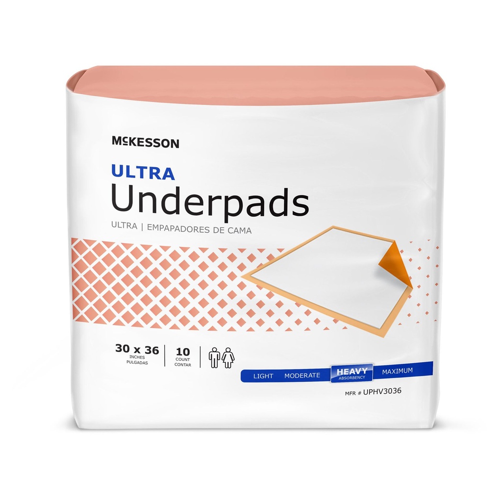 Underpad McKesson Ultra 30 X 36 Inch Disposable Fluff / Polymer Heavy Absorbency