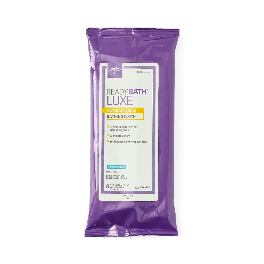 Rinse-Free Bath Wipe ReadyBath® Luxe Soft Pack BZK (Benzalkonium Chloride) Scented 8 Count