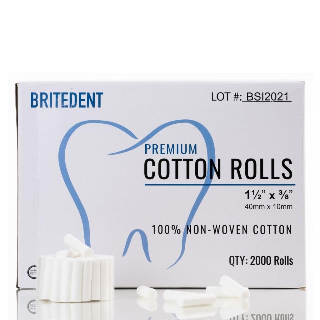 Cotton Rolls, #2 Medium, 1.5&quot; x 3.75&quot; (3/8&quot;), Non-Sterile, 2000 rls/bx, 12 bx/cs