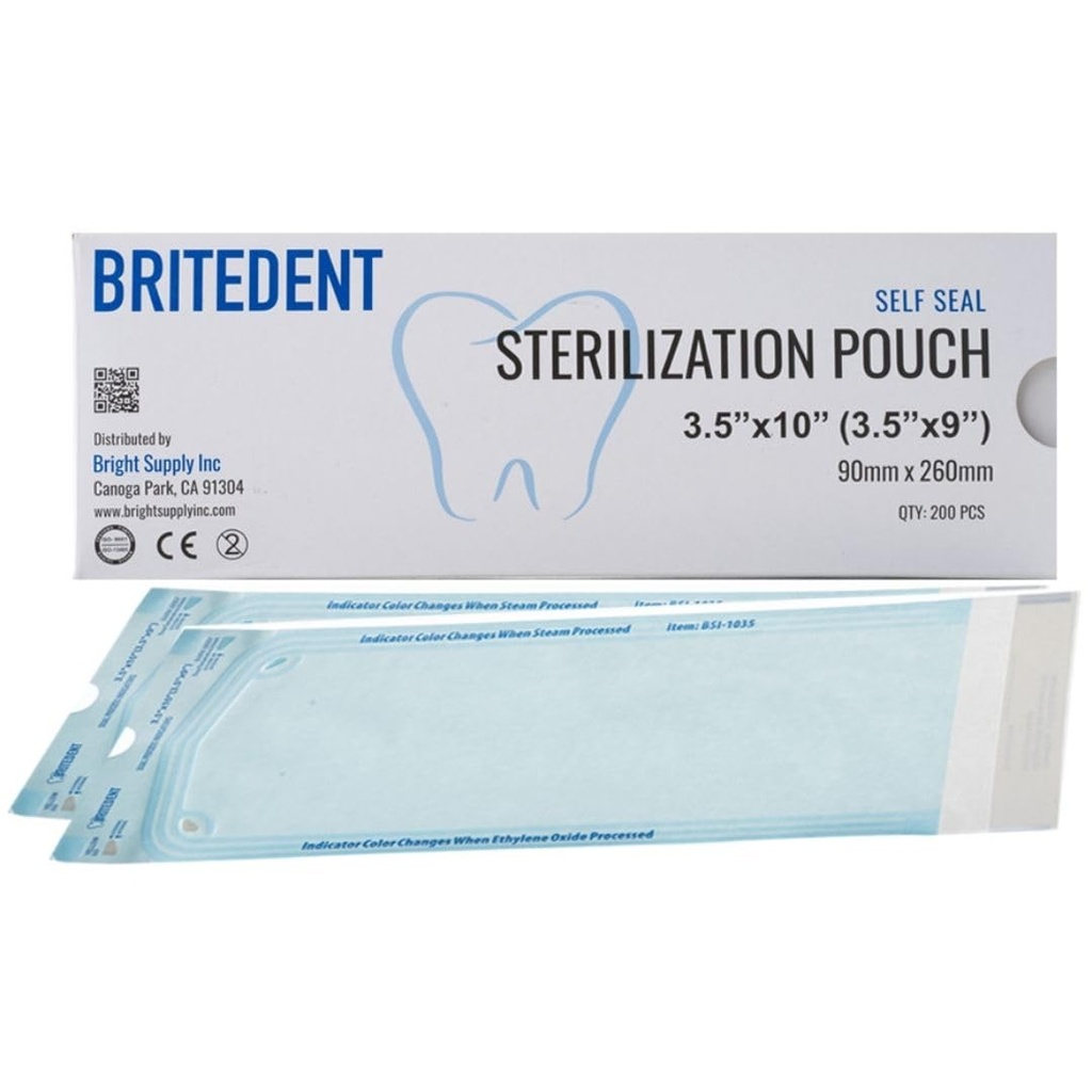 Sterilization Pouches, 3.5&quot; x 10&quot;, 200/bx, 10 bx/cs