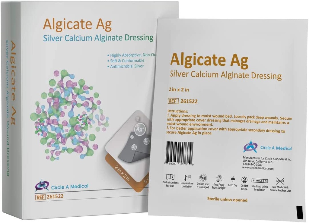 Silver Calcium Alginate Dressing, 2&quot; x 2&quot;, Sterile 1s, 10/bx