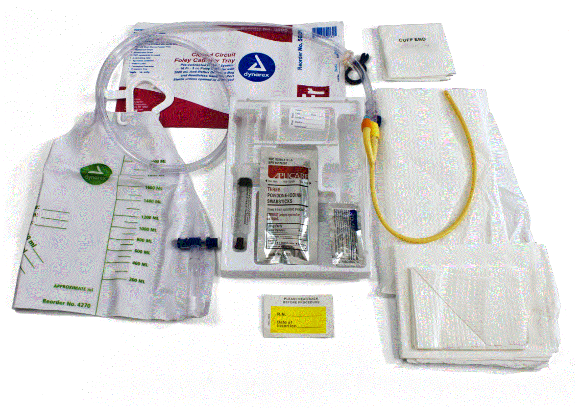 Closed Circuit Catheter Tray Dynarex® Foley 16 Fr. 5 cc Balloon