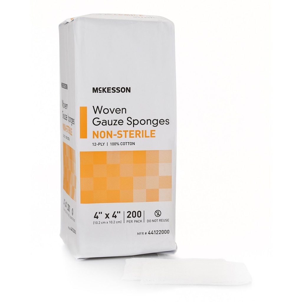 Gauze Sponge McKesson Cotton 12-Ply 4 X 4 Inch Square NonSterile