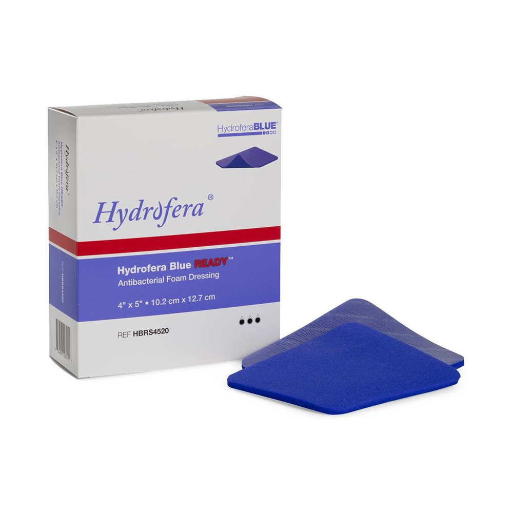 Antibacterial Foam Dressing Hydrofera BLUE® READY 4 X 5 Inch Without Border Without Film Backing Nonadhesive Rectangle Sterile