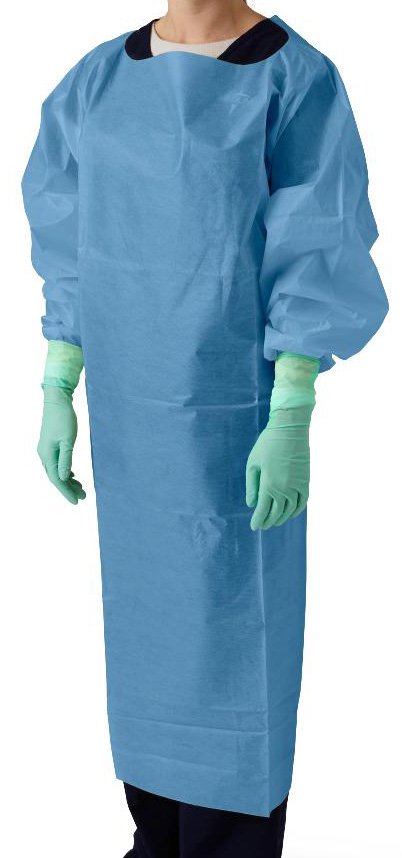 Over-the-Head Protective Procedure Gown One Size Fits Most Blue NonSterile ASTM F1670 / ASTM F1671 Disposable