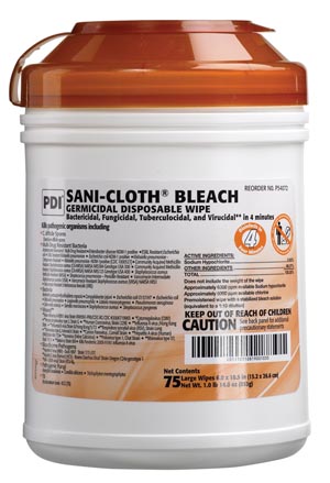 Sani-Cloth® Bleach Surface Disinfectant Cleaner Premoistened Germicidal Manual Pull Wipe 75 Count Canister Disposable Chlorine Scent NonSterile