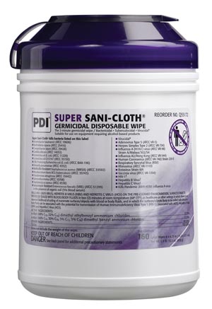 Super Sani-Cloth® Surface Disinfectant Premoistened Germicidal Manual Pull Wipe 160 Count Canister Disposable Alcohol Scent NonSterile