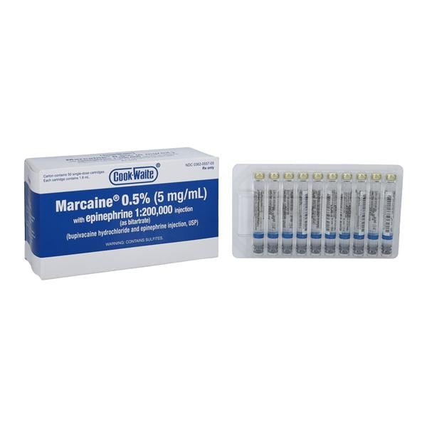 Marcaine™ with Epinephrine 0.5% - 1:200,000 Injection Dental Cartridge 1.8 mL