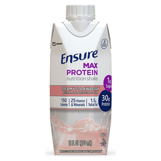 Oral Protein Supplement Ensure® Max Protein Creamy Strawberry Flavor Ready to Use 11 oz. Carton