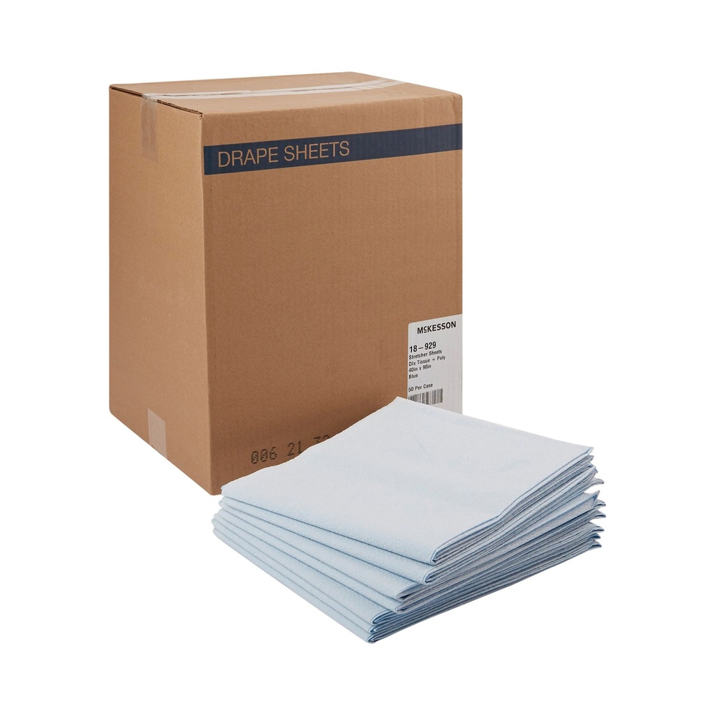 Stretcher Sheet McKesson Flat Sheet 40 W X 90 L Inch Blue Cellulose Tissue 50% / Polyethylene Film 50% Disposable