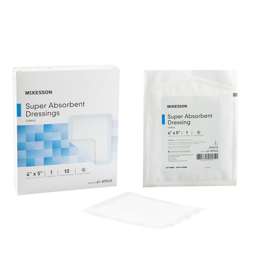 Super Absorbent Dressing McKesson 4 X 5 Inch Rectangle