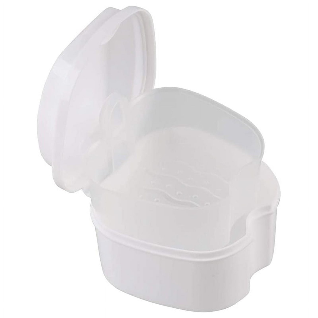 Denture Cup White Hinged Lid Reusable