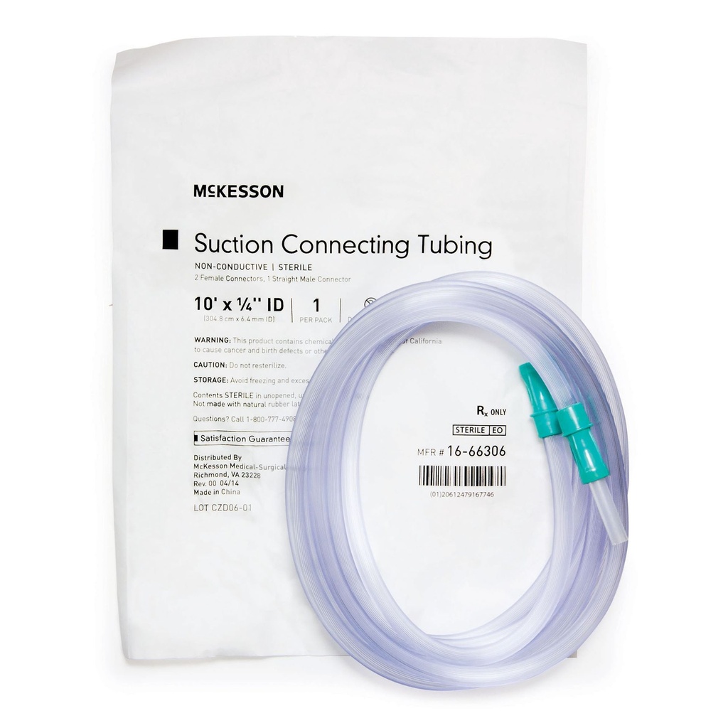 Suction Connector Tubing McKesson 10 Foot Length 0.25 Inch I.D. Sterile Female / Male Connector Clear Ribbed OT Surface PVC