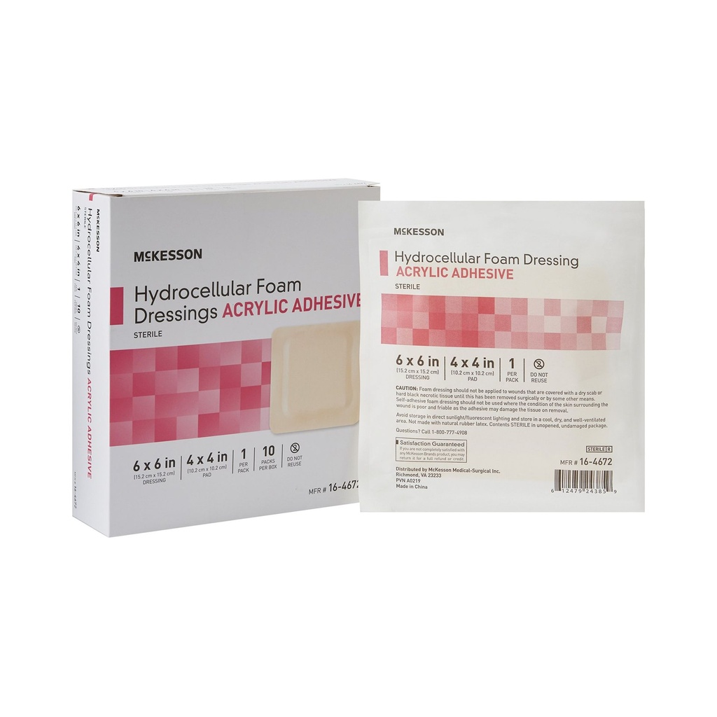 Foam Dressing McKesson 6 X 6 Inch Square Acrylic Adhesive with Border Sterile