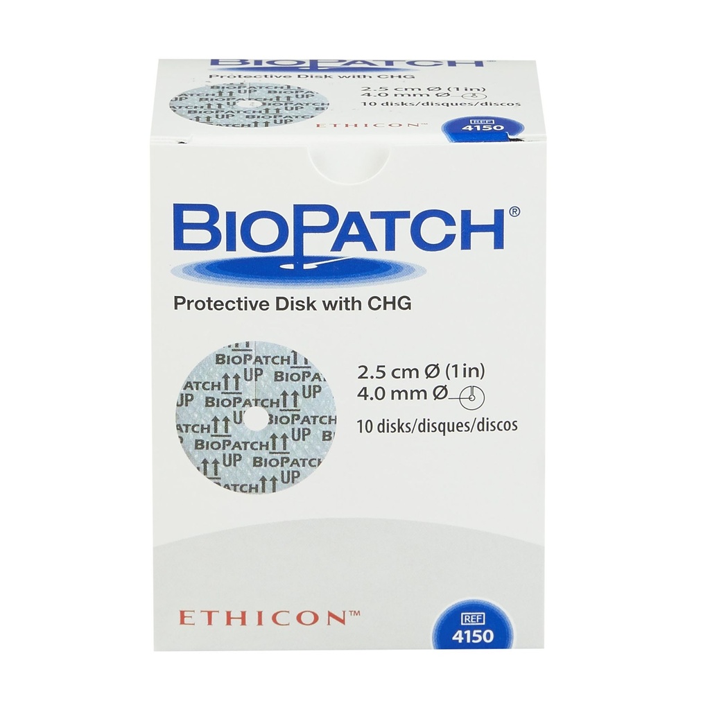 Antimicrobial Protective Disc Biopatch® CHG (Chlorhexidine Glutonate) 1 Inch Disc / 4 mm Hole Diameter Sterile