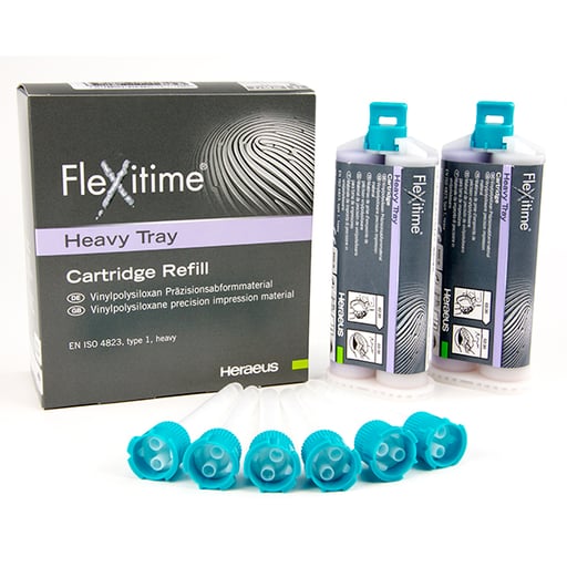 Flexitime Heavy Tray Refill: 2 - 50 mL Cartridges and 6 MIXPAC Mixing Tips. A-Silicone VPS Precision Impression Material.