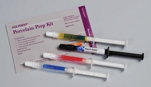 Porcelain Prep Kit Contains: 4 x 1.2mL Syringes (1 ea Porcelain Etch Gel, Look-Dam, Pulpdent Silane, Dry-Rite Drying Agent), 4 Droppers Tips &amp; 8 Applicator Tips