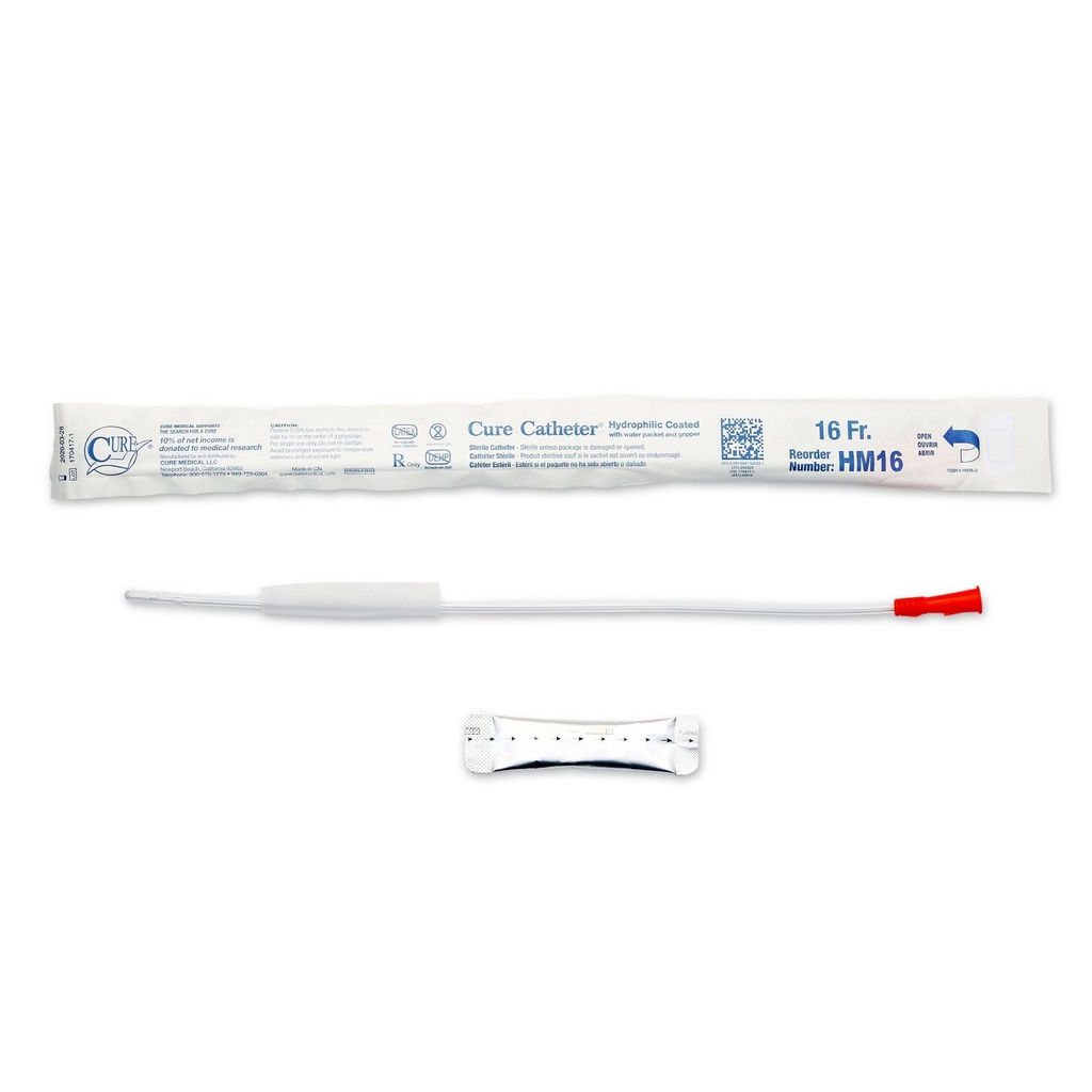 Catheter, Male, Hydrophilic Coated, Single-Use, 16&quot;, Straight Tip, 16FR, 30/bx, 10 bx/cs