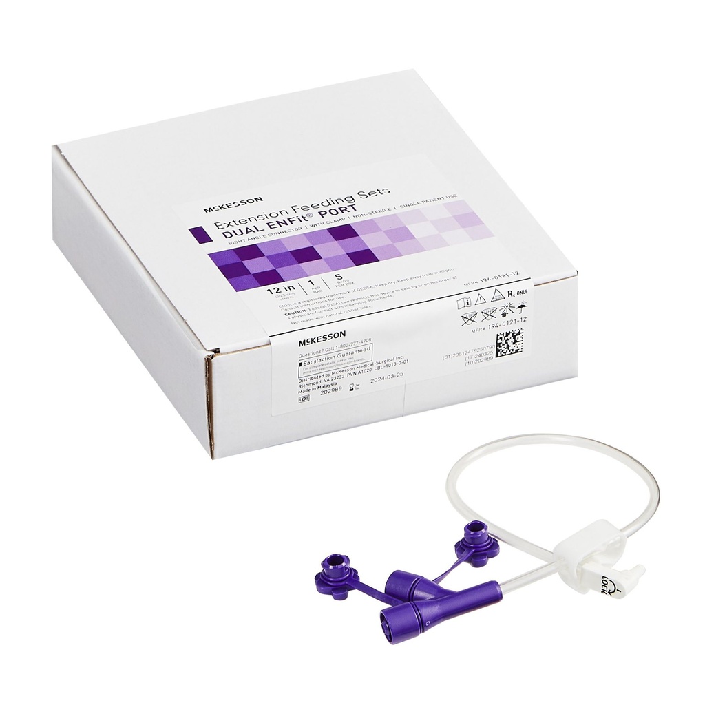 Enteral Feeding Extension Set McKesson 12 Inch, Enfit, Y-Port, Right Angle Connector and Clamp, NonSterile