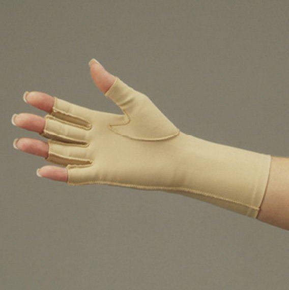 Compression Glove Open Finger Large Over-the-Wrist Length Left Hand Stretch Fabric