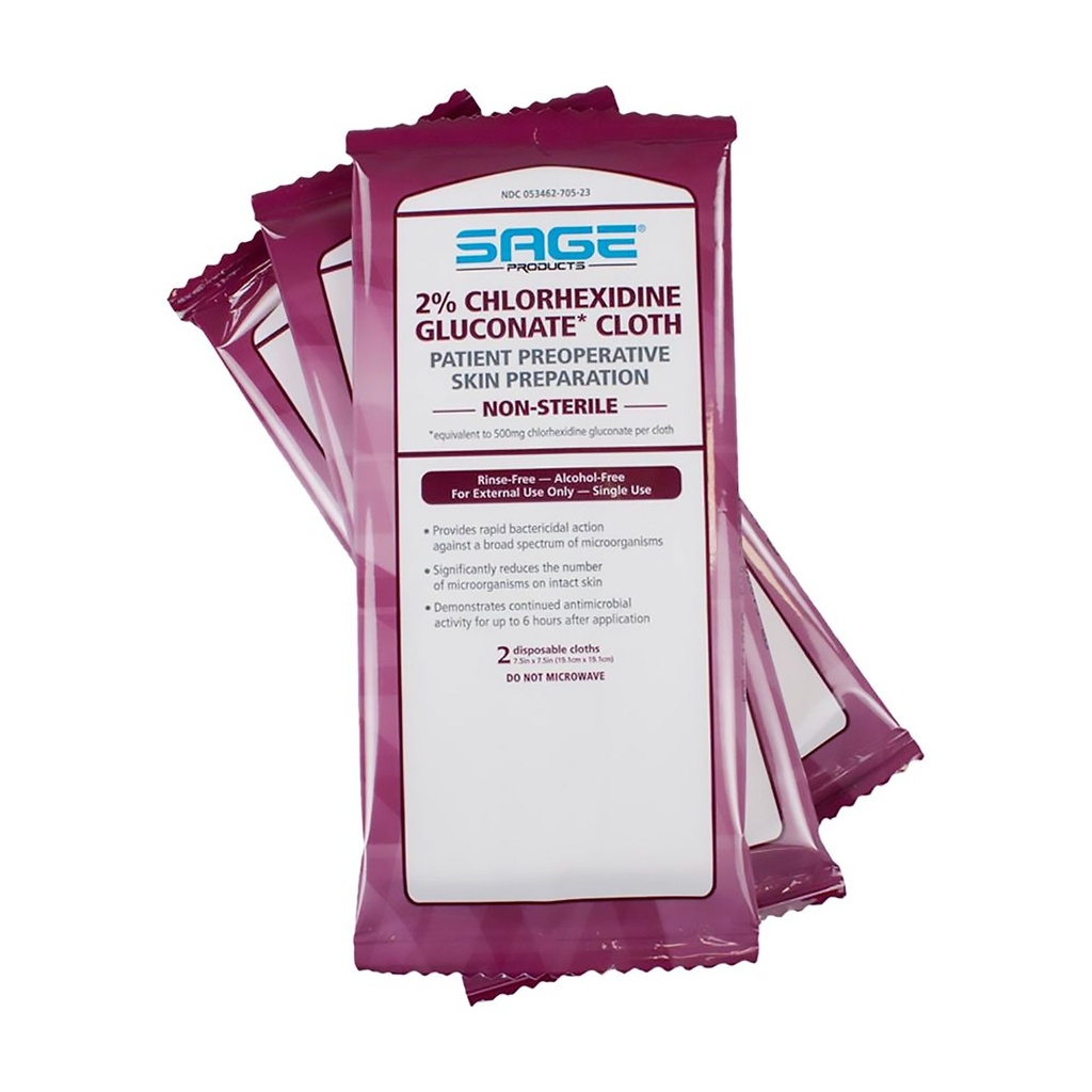 Skin Prep Wipe Sage® 2 per Pack Soft Pack 2% Strength CHG (Chlorhexidine Gluconate) NonSterile