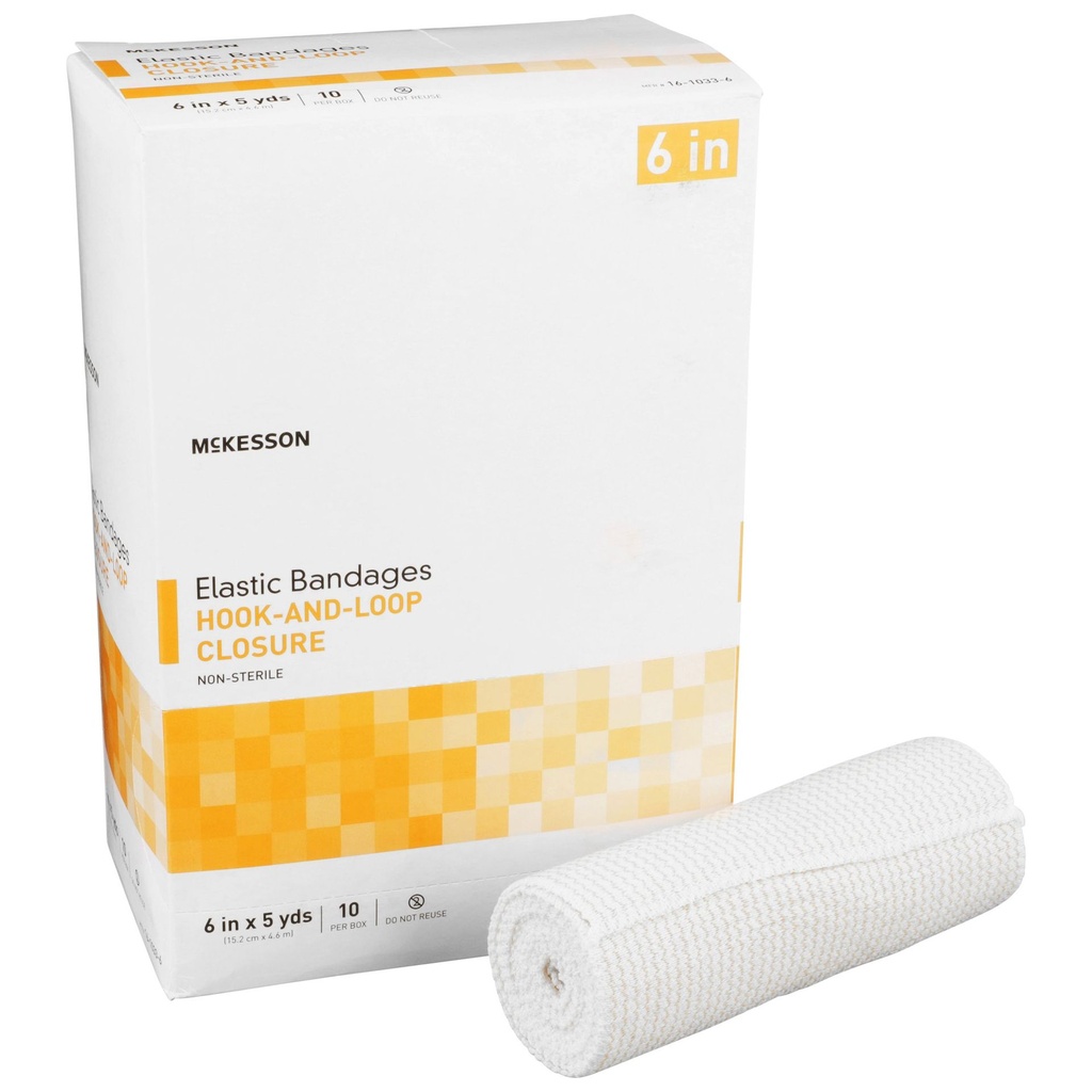 Elastic Bandage McKesson 6 Inch X 5 Yard Standard Compression Hook and Loop Closure Tan NonSterile