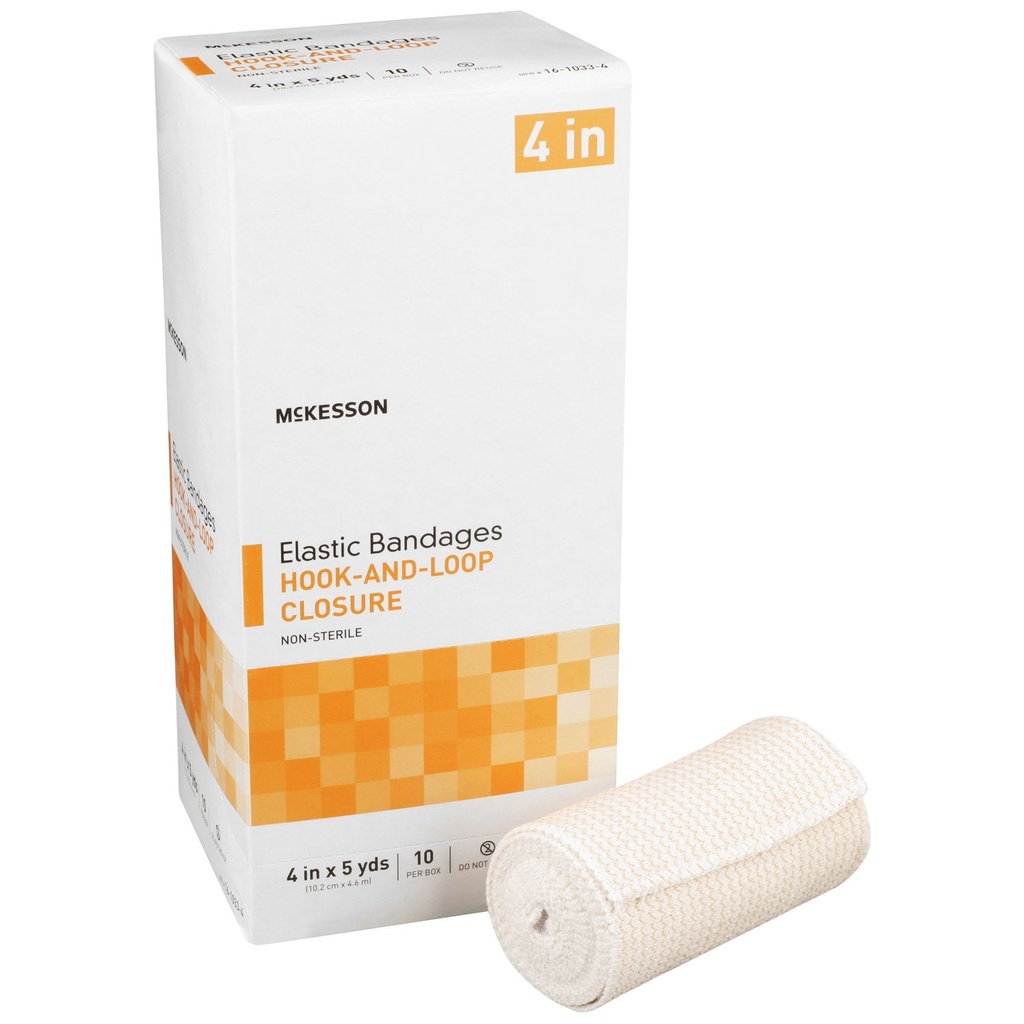 Elastic Bandage McKesson 4 Inch X 5 Yard Standard Compression Hook and Loop Closure Tan NonSterile