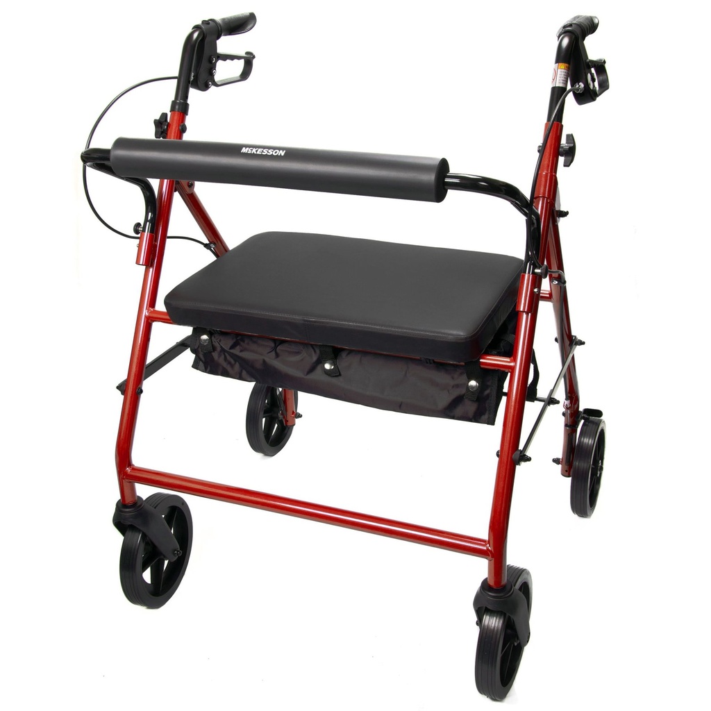 Bariatric 4 Wheel Rollator McKesson Red Folding Steel Frame