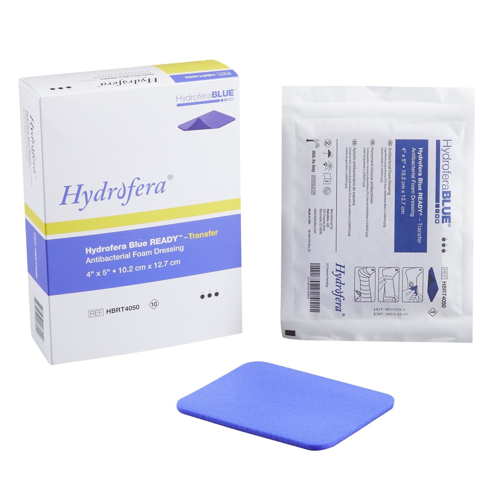 Antibacterial Foam Dressing HydroferaBLUE® READY-Transfer 4 X 5 Inch Rectangle Non-Adhesive without Border Sterile