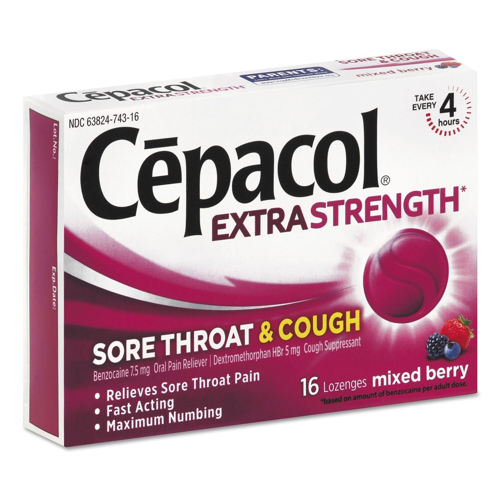 Sore Throat Relief Cepacol® Extra Strength 7.5 mg - 5 mg Strength Lozenge 16 per Box