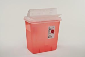 Sharps Container SharpSafety™ 10 H X 10-1/2 W X 7-1/4 D Inch 2 Gallon Translucent Red Base / Translucent Lid Horizontal Entry Flap Lid