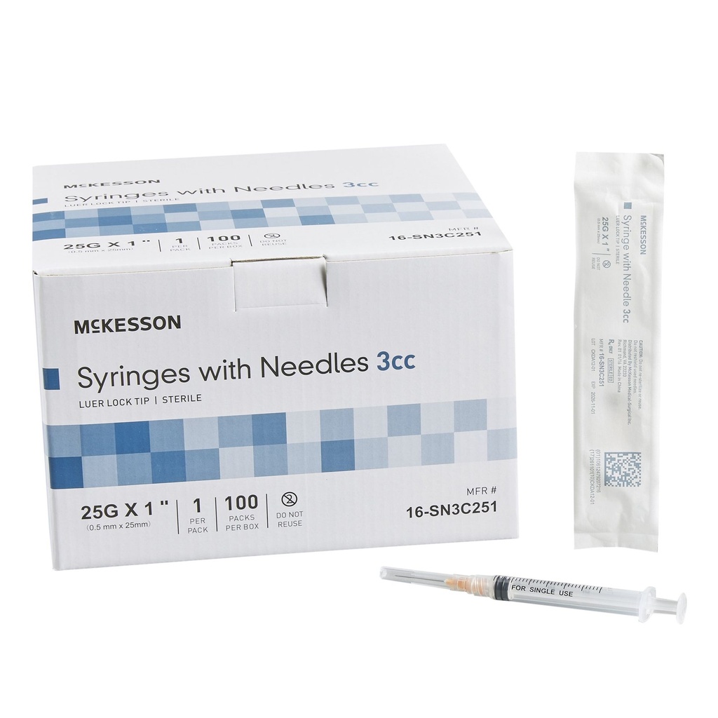 Syringe with Hypodermic Needle McKesson 3 mL 23 Gauge 1 Inch Detachable Needle Without Safety