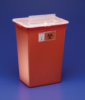 Sharps Container Sharps-A-Gator™ 15-1/2 H X 21-1/2 W X 12 D Inch 10 Gallon Red Base / Clear Lid Horizontal Entry Hinged Split Lid