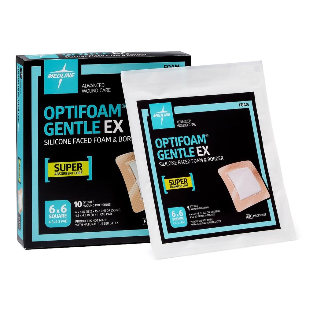 Foam Dressing Optifoam® Gentle EX 6 X 6 Inch With Border Waterproof Backing Silicone Face and Border Square Sterile