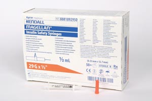 Insulin Syringe with Needle Magellan™ 0.5 mL 29 Gauge 1/2 Inch Attached Needle Sliding Safety Needle