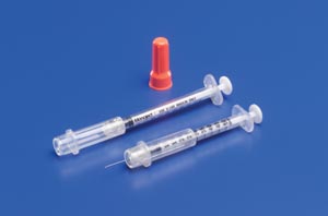 Insulin Syringe with Needle Monoject™ 1 mL 29 Gauge 1/2 Inch Attached Needle Sliding Safety Needle