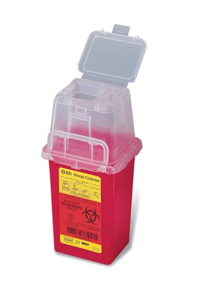 Sharps Container BD™ 9 H X 4-1/2 W X 4 D Inch 1.5 Quart Red Base / Clear Lid Vertical Entry Hinged Snap On Lid