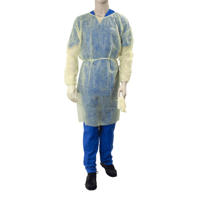 Isolation Gown, Fluid Resistant, Yellow, Full Back, 50/cs