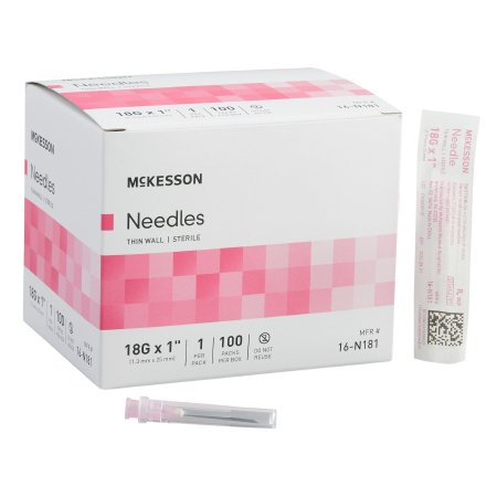 Hypodermic Needle McKesson Without Safety 18 Gauge 1 Inch Length