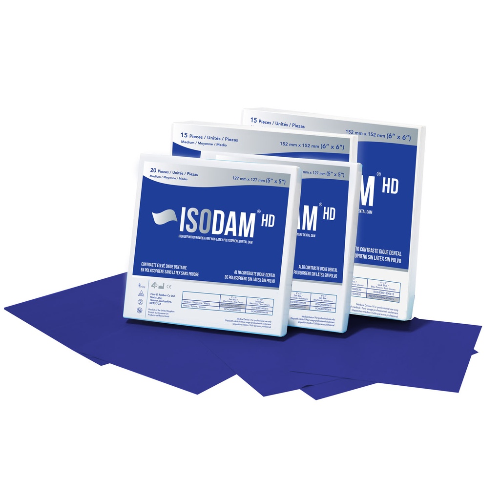 Isodam HD 6&quot; x 6&quot; Medium, Latex-free, Royal Blue. 15 pieces/bx