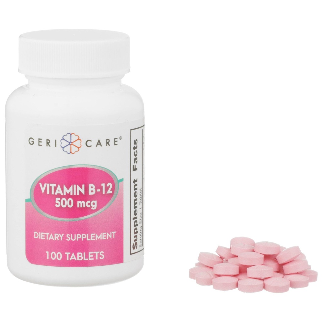 Vitamin Supplement Geri-Care® Vitamin B12 500 mcg Strength Tablet 100 per Bottle