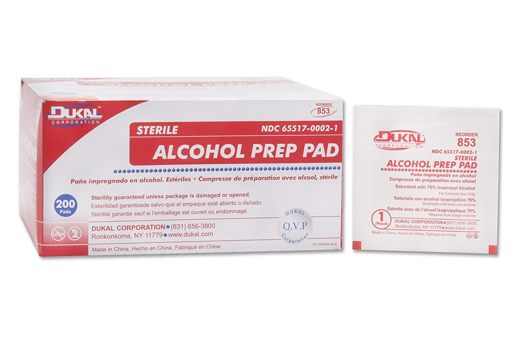 Alcohol Prep Pad Dukal® 70% Strength Isopropyl Alcohol Individual Packet Medium Sterile